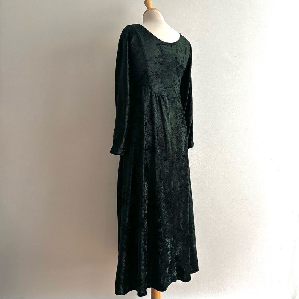 Vintage 1990s ALL THAT JAZZ Dark Green Crushed Velvet Midi Dress / 8 - Picture 10 of 13